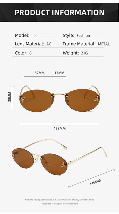 Lunettes de soleil noires sans bords avec petite lettre ovale en diamant «F» pour femmes, marque de luxe, monture métallique, lunettes de soleil Unsiex, nuances élégantes UV400