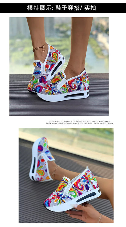 Femmes baskets nouvelle broderie plate-forme épaisse baskets femmes respirant maille mocassins printemps automne sans lacet chaussures décontractées pour les femmes