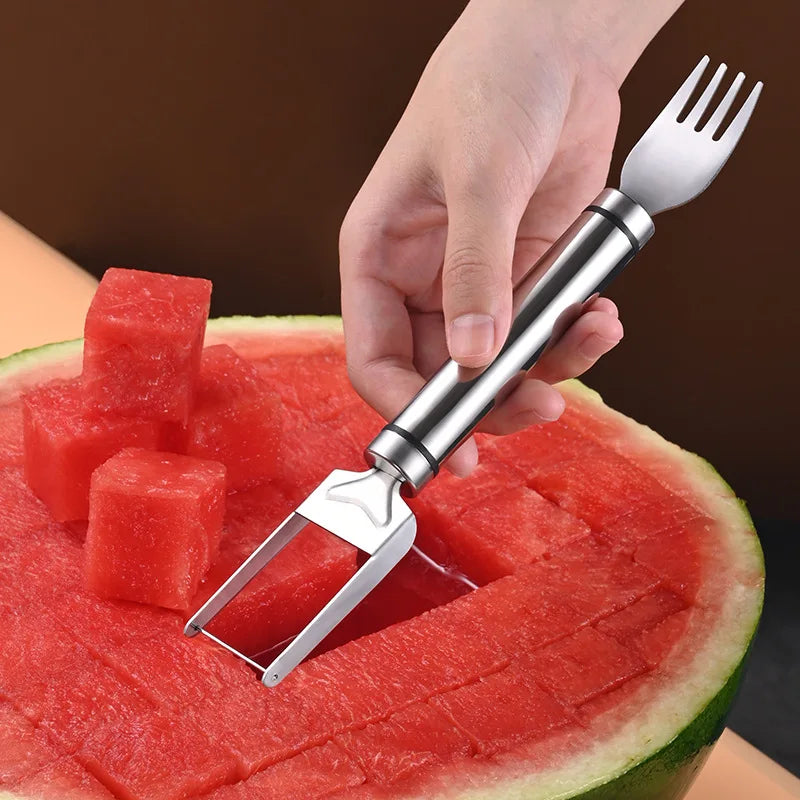 Outil de coupe de pastèque en acier inoxydable, fourchette à pastèque fonctionnelle, trancheur, outil de tranchage pour Melons, fourchette à fruits, Gadgets de cuisine