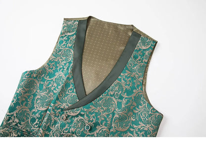 Costume vert 3 pièces pour hommes, veste de robe de soirée de mariage avec gilet et pantalon, ensembles Slim à la mode pour hommes, tissu Jacquard Beige, noir, bleu