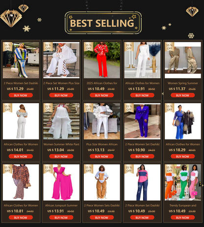 Ensemble Dashiki Africain pour Femme, Haut et Pantalon Assortis, Vêtements d'Été et d'Automne, Nouvelle Collection, 2 Pièces