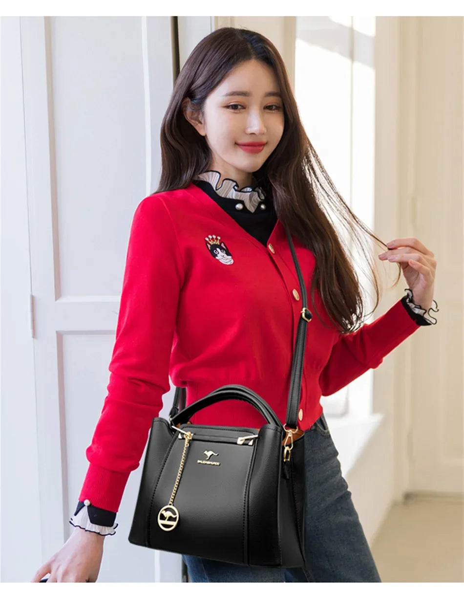 3 couches grande capacité femmes sac fourre-tout en cuir souple sacs à main de luxe femmes sacs concepteur couleur unie sac à bandoulière sacs à main 2025