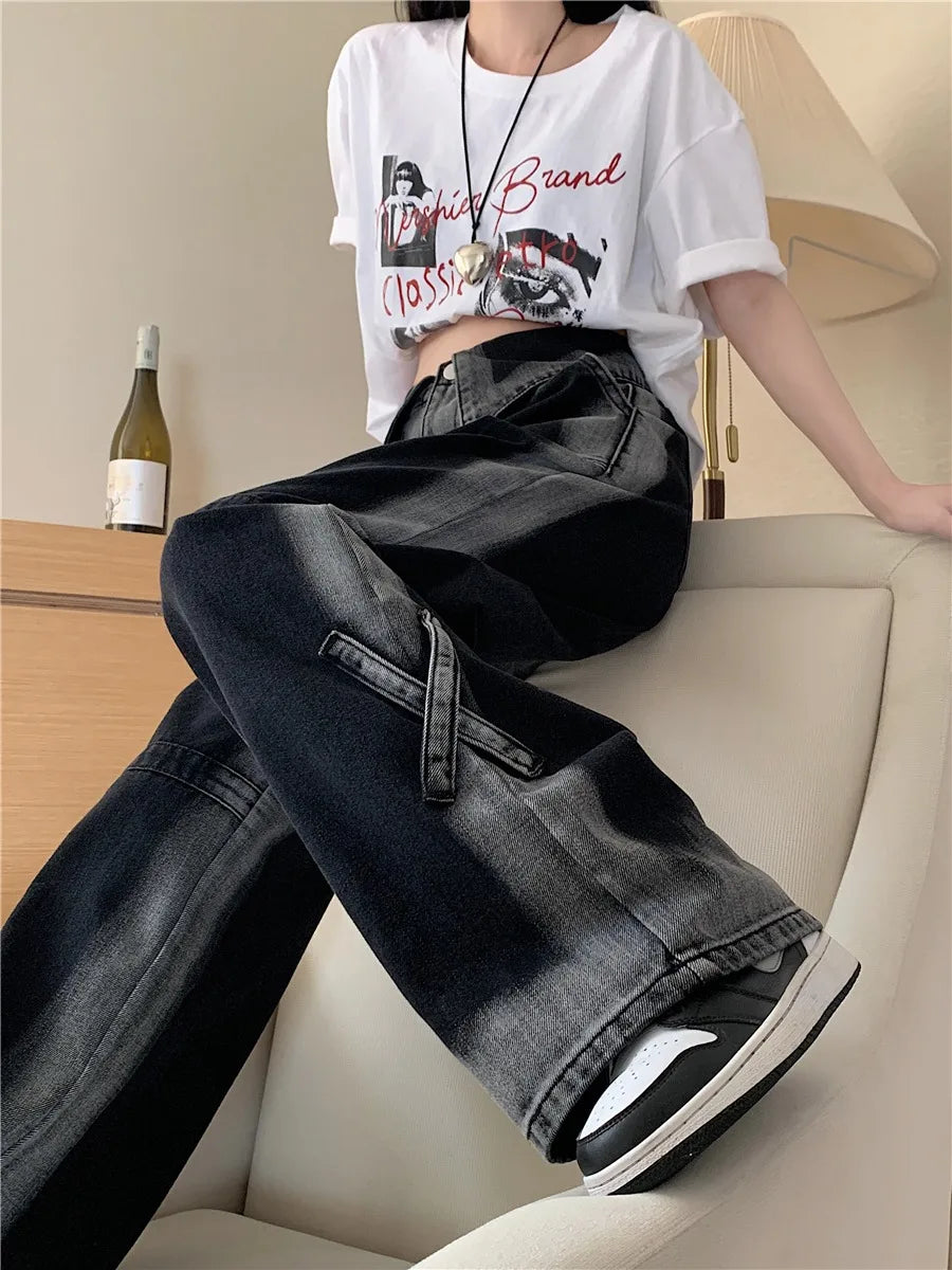Femmes jean Baggy esthétique Vintage esthétique surdimensionné Cowboy pantalon Harajuku Streetwear Emo poubelle Denim haute rue pantalon