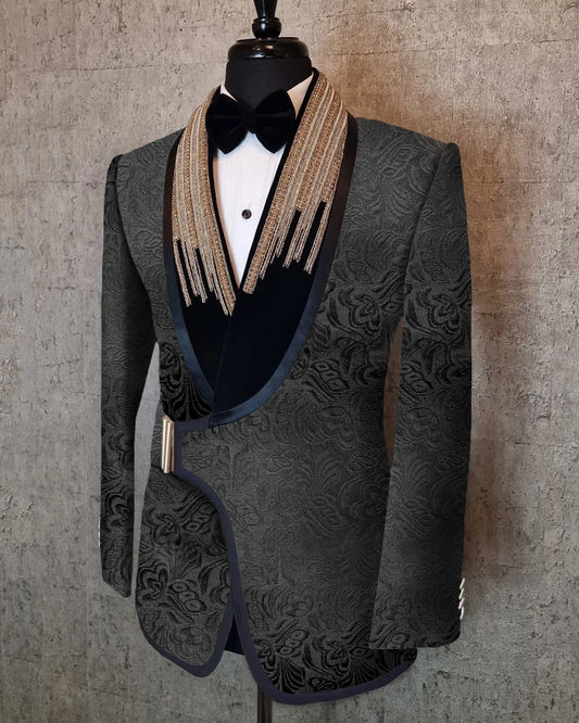 Tuxedos de mariage formel avec boucle perlée Jacquard hommes costumes châle revers 1 pièce ensemble veste beaux blazers de marié personnalisés