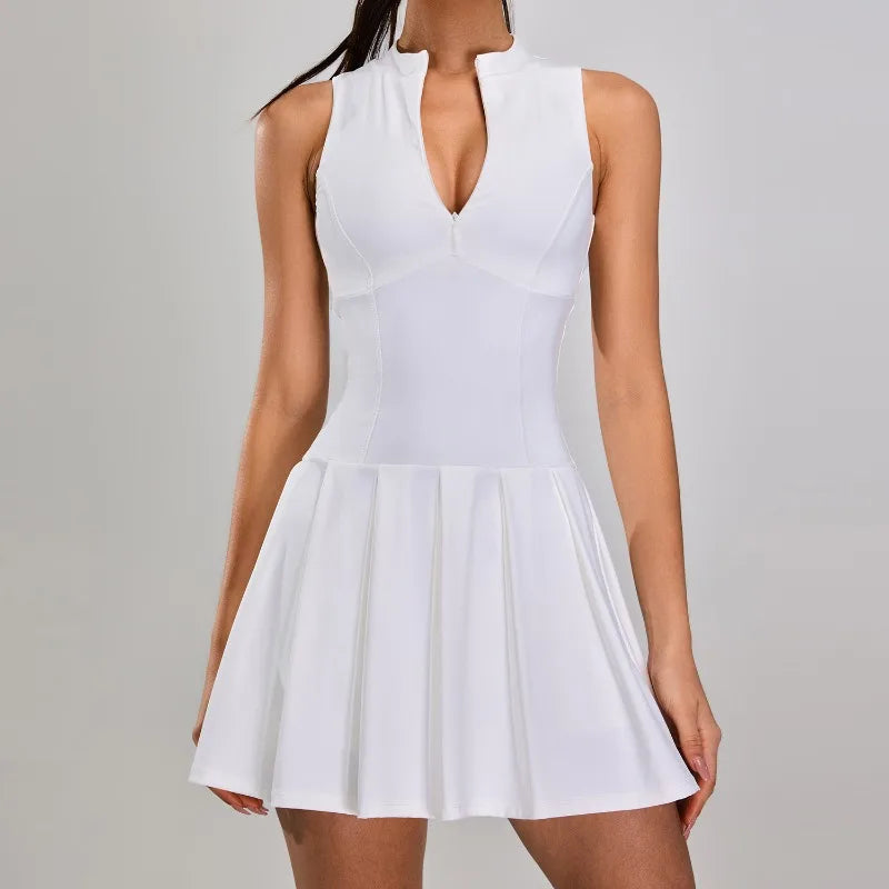 Robe de sport moulante à la taille pour femmes, vêtements de Tennis antidérapants avec fermeture éclair, jupe de course en plein air, Fitness, Tennis