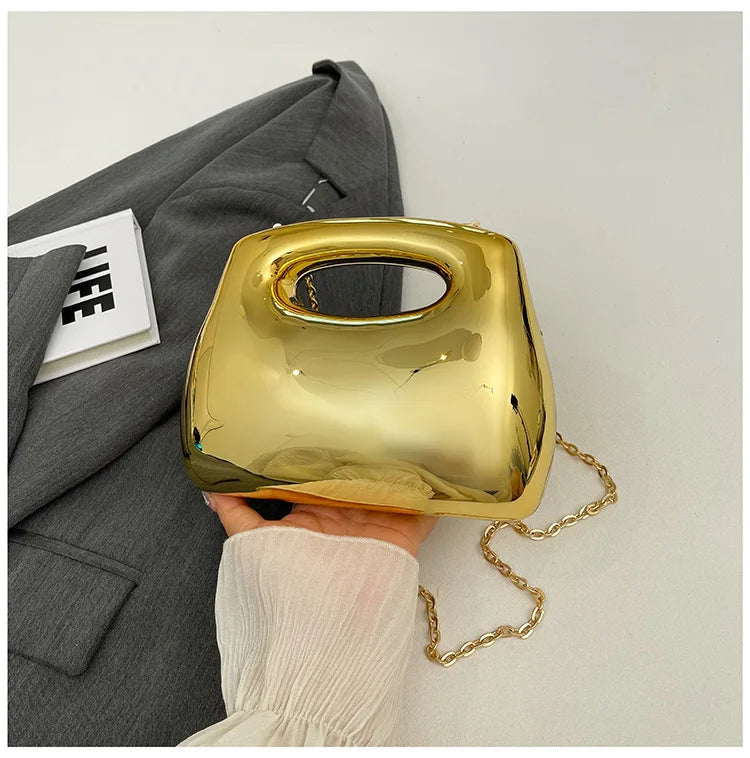 Sac à main hobo en acrylique doré pour femme, sac à main de plage transparent, sac à main de soirée, poignée supérieure ronde, fête de mariage, designer de luxe