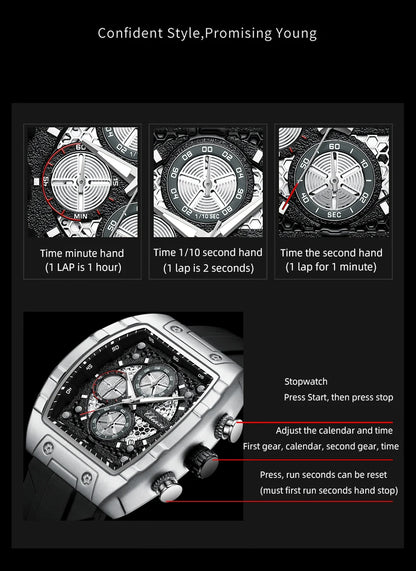 CHENXI-Montre de sport à quartz pour homme, bracelet en silicone noir, chronographe, date, marque originale, mode