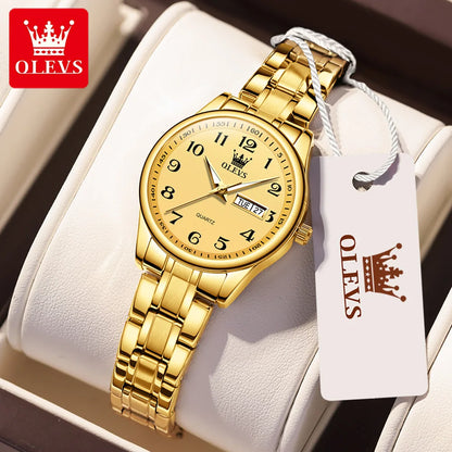 OLEVS montre à Quartz de luxe pour femmes montre élégante en acier inoxydable lumineux étanche semaine Date montre-bracelet dames robe montre