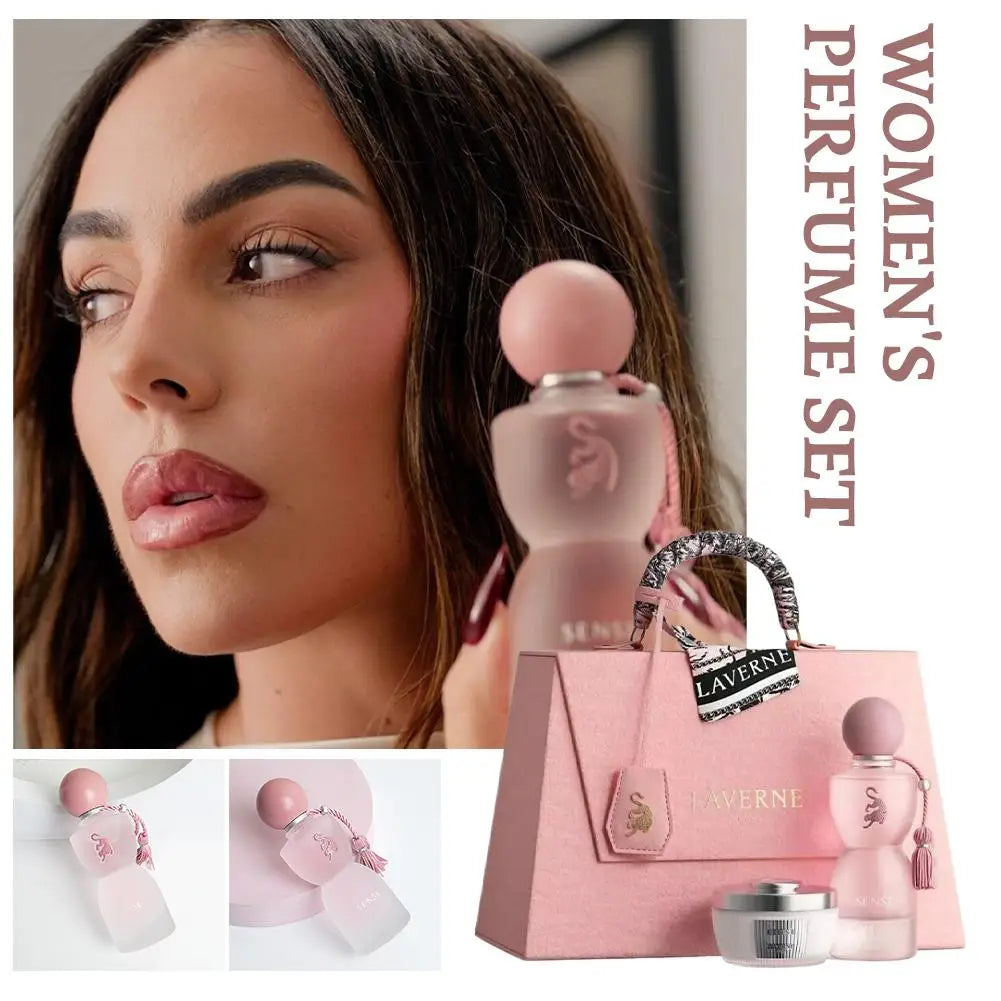 Ensemble cadeau de parfum Laverne Sense 100 ml Sense Eau de Parfum & crème pour le corps & sac fourre-tout parfum floral en poudre de musc