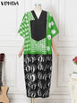 VONDA Vintage Robe Maxi femmes été fête imprimer robes 2025 mode col en v 3/4 manches décontracté surdimensionné ample longue Robe