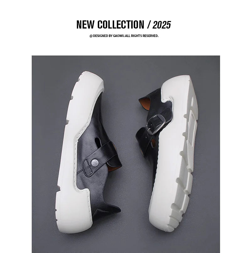 Été 2025 nouveaux mocassins en cuir respirants pour hommes semelles souples semelles épaisses confortables chaussures en cuir pour hommes à la mode et décontractées