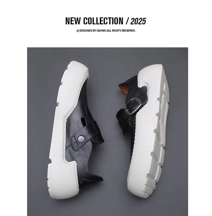 Été 2025 nouveaux mocassins en cuir respirants pour hommes semelles souples semelles épaisses confortables chaussures en cuir pour hommes à la mode et décontractées