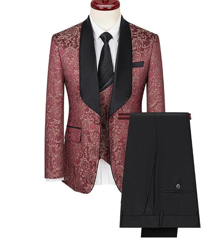 Costume vert 3 pièces pour hommes, veste de robe de soirée de mariage avec gilet et pantalon, ensembles Slim à la mode pour hommes, tissu Jacquard Beige, noir, bleu