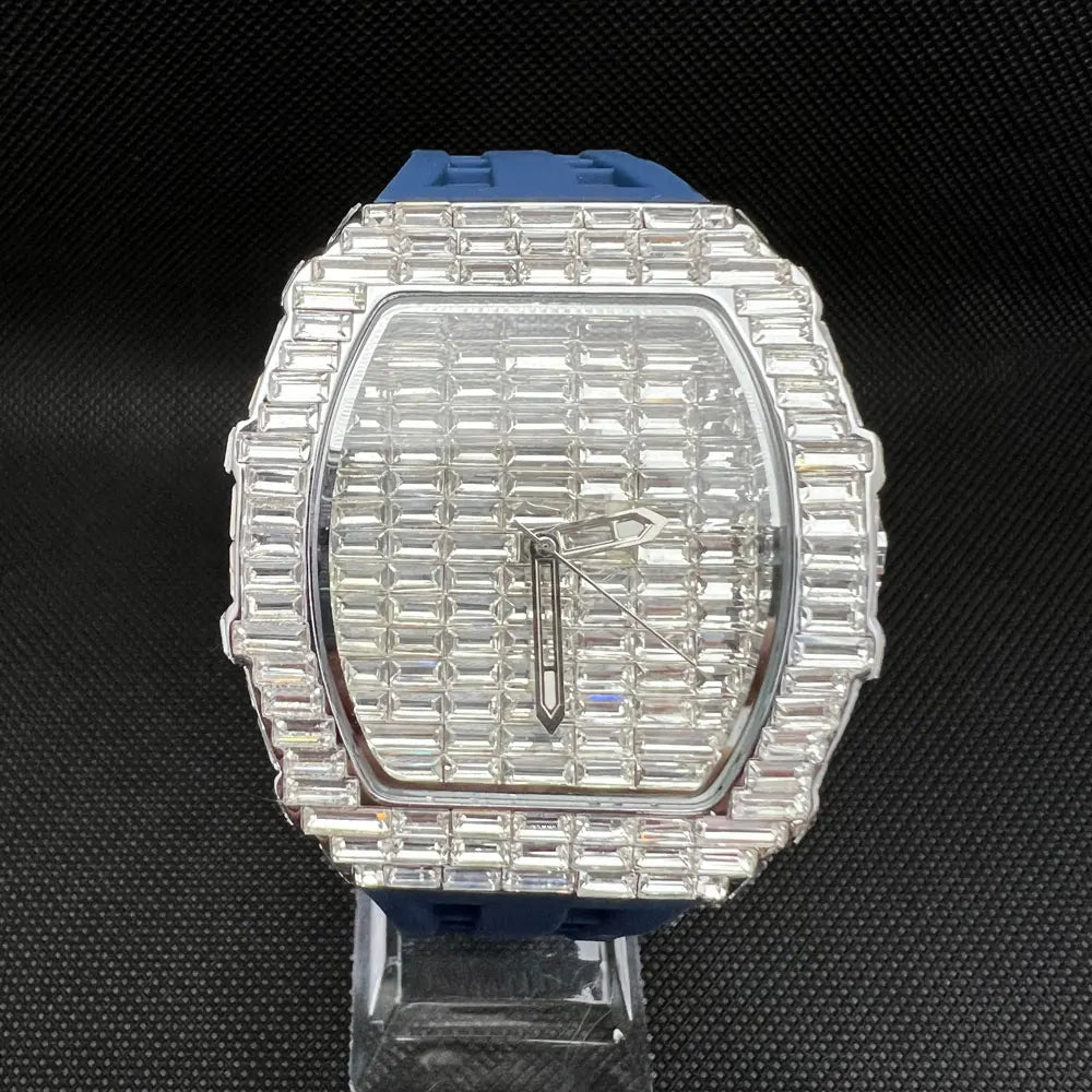 Montre-bracelet à Quartz pour hommes, marque de luxe, nouvelle collection créative, carrée, diamant scintillant, bracelet en caoutchouc, grand visage, cadeau, 2024