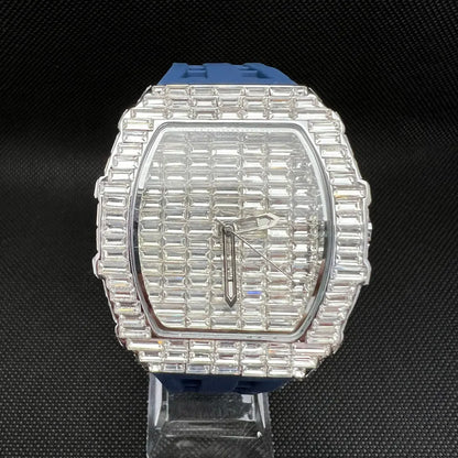 Montre-bracelet à Quartz pour hommes, marque de luxe, nouvelle collection créative, carrée, diamant scintillant, bracelet en caoutchouc, grand visage, cadeau, 2024