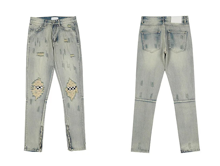 Jean à jambes larges pour homme et femme, streetwear, décontracté, déchiré, troué