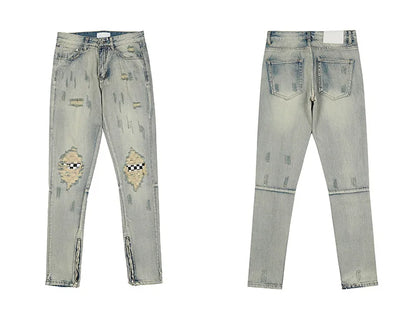 Jean à jambes larges pour homme et femme, streetwear, décontracté, déchiré, troué