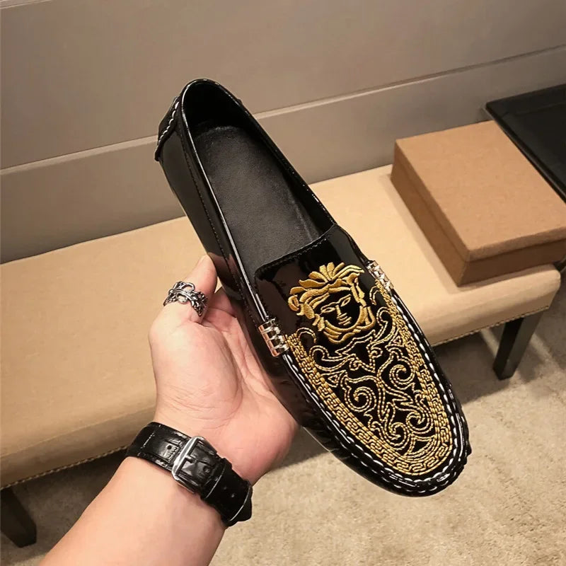 Chaussures Décontractées en Cuir Verni Astronomique Souple pour Homme, Style Coréen, Décontracté, en Une Étape, Style Britannique, pour Paresseux, Nouvelle Collection Printemps Été