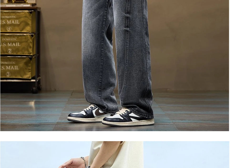 Pantalon en jean Baggy à jambe droite pour hommes |   Jean d'affaires décontracté coupe large et ample pour le style toutes saisons printemps/automne