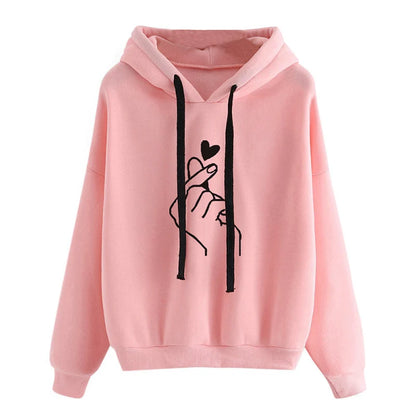 Automne sweat à capuche polaire couleur unie doigt coeur à capuche mode coréenne sweats à manches longues haut cordon poches sweat à capuche ample