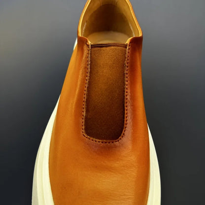 Baskets épaisses en cuir véritable pour hommes, chaussures décontractées, respirantes, à enfiler, haut de gamme