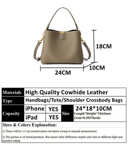 Hifashion 100% vache en cuir véritable seau épaule sacs à bandoulière pour femmes 2025 luxe concepteur large sangle fourre-tout dames sacs à main