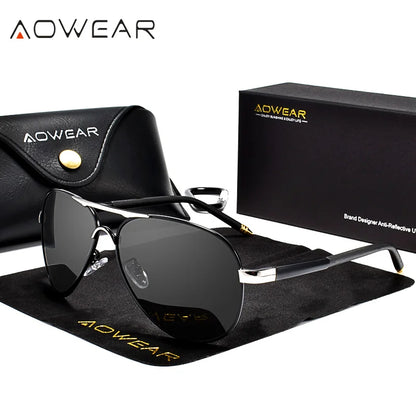 AOWEAR hommes Aviation lunettes de soleil hommes miroir polarisé lunettes de soleil pour homme HD conduite pilote lunettes de soleil lunettes de soleil homme