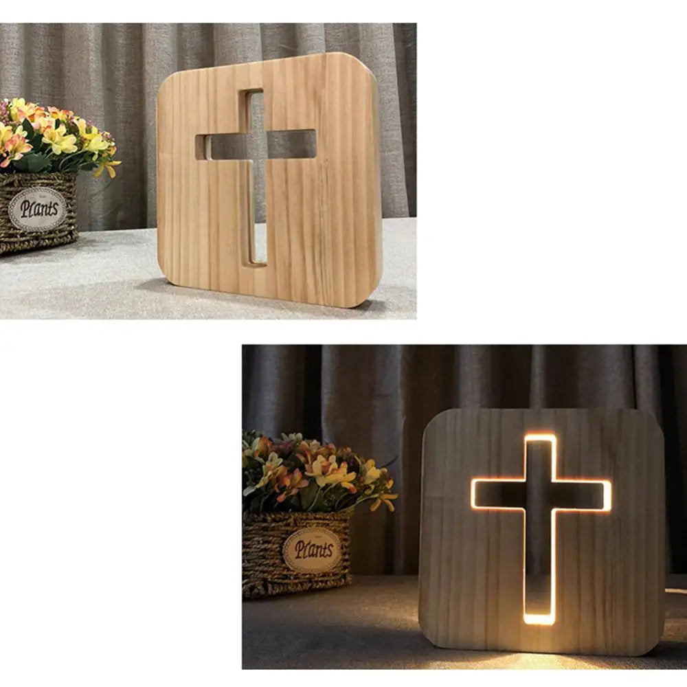 Lumière Led croix chrétienne en bois ornements USB LED veilleuse décoration de Table chrétienne debout église croix Miniatures