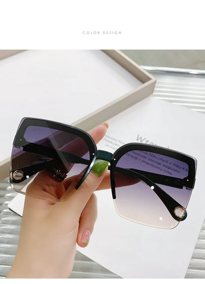 Homme femme mode sans monture Vintage carré lunettes de soleil lunettes marque Design UV400 femme nuances surdimensionné lunettes de soleil