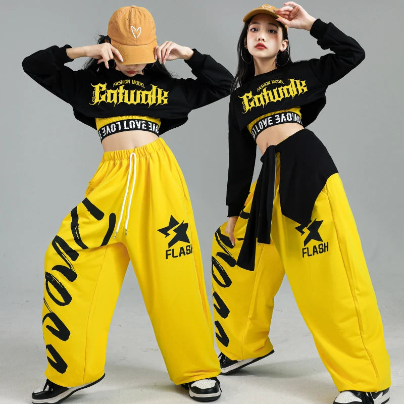 Ensemble de vêtements Hip Hop pour filles, haut court K-pop, pantalon cargo, cardigan de danse de rue pour enfants, streetwear pour enfants, groupe de filles, vêtements de jazz, mode