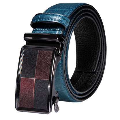 Ceinture en cuir de Crocodile bleu pour hommes, avec boucle automatique dorée, pour Jeans de Cowboy, nouvelle mode 2020