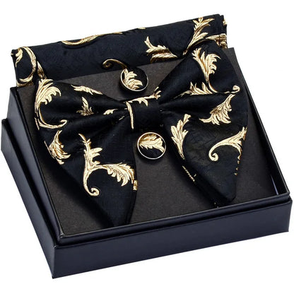 GUSLESON-Ensemble de boutons de manchette carrés à motif décoratif pour hommes, nœud papillon blanc noir, poche, boîte cadeau, cravate de la présidence de mariage
