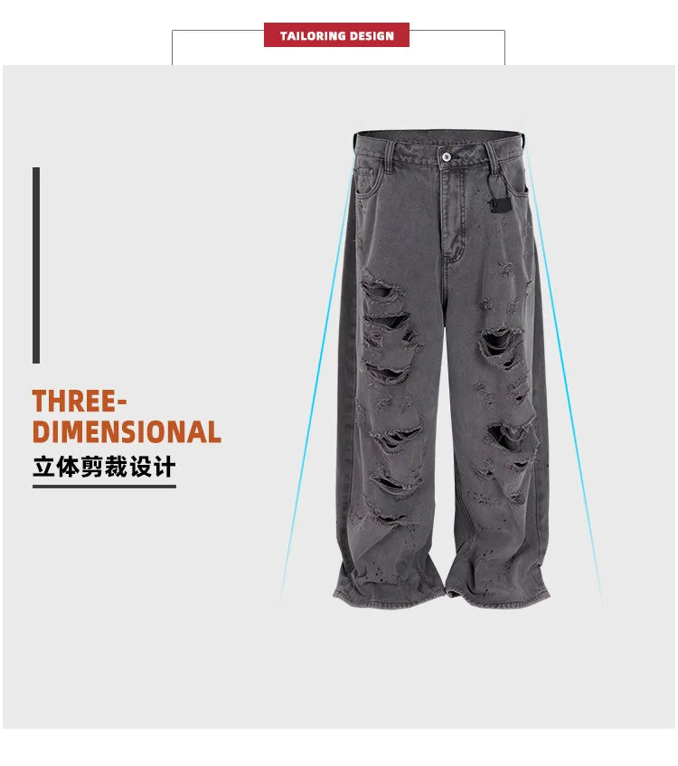 MIJKO jean Baggy délavé pour hommes Streetwear Hip Hop grand jean détruit pantalon en Denim droit