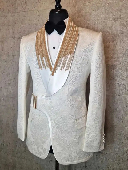 Tuxedos de mariage formel avec boucle perlée Jacquard hommes costumes châle revers 1 pièce ensemble veste beaux blazers de marié personnalisés