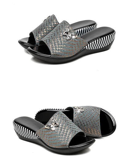 Sandales à Talons Compensés en Cuir group pour Femme, Pantoufles d'Été à la Mode, Chaussures Anti-Alde