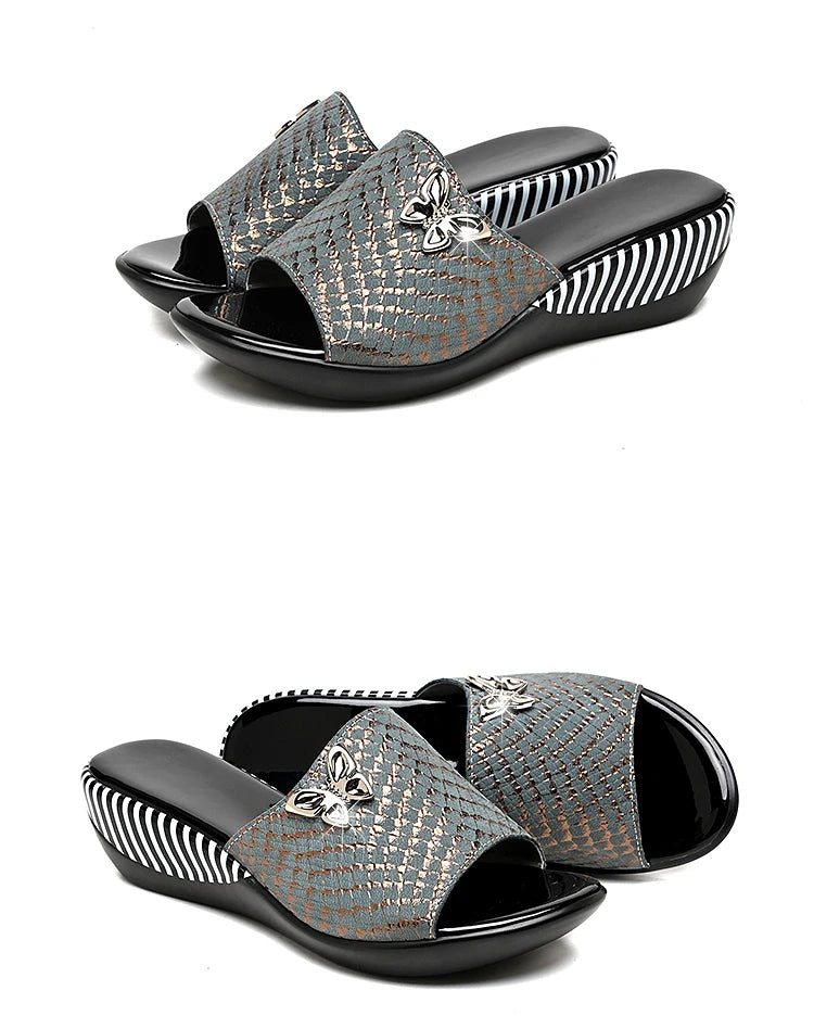 Sandales à Talons Compensés en Cuir group pour Femme, Pantoufles d'Été à la Mode, Chaussures Anti-Alde