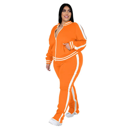 Grande taille L-5XL deux pièces ensemble femmes survêtement Zip haut rayé fente pantalons de survêtement survêtement tenue correspondant ensemble en gros livraison directe