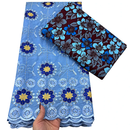 Tissu africain en dentelle de Voile suisse, 2.5 + 3 yards, véritable cire pour coudre une robe de soirée, nouvel arrivage