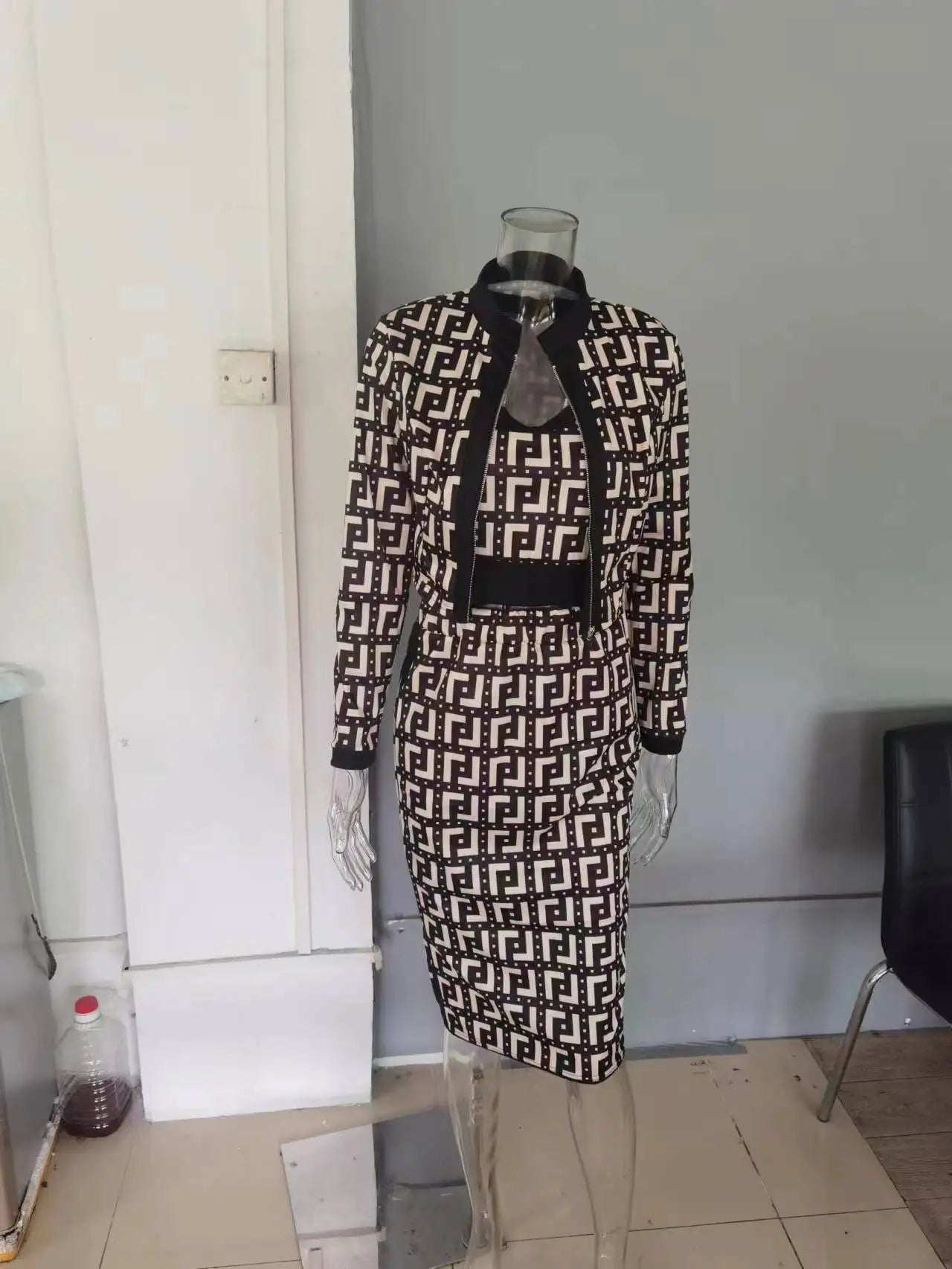 Ensemble de robe élégante OL, à la mode printemps/automne, doux, Slim Fit, imprimé, veste à manches longues, gilet et jupe, ensemble trois pièces