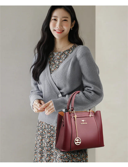 3 couches grande capacité femmes sac fourre-tout en cuir souple sacs à main de luxe femmes sacs concepteur couleur unie sac à bandoulière sacs à main 2025