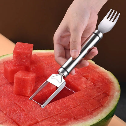 Outil de coupe de pastèque en acier inoxydable, fourchette à pastèque fonctionnelle, trancheur, outil de tranchage pour Melons, fourchette à fruits, Gadgets de cuisine