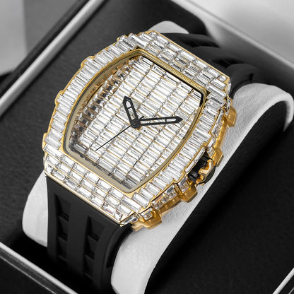 Montre-bracelet à Quartz pour hommes, marque de luxe, nouvelle collection créative, carrée, diamant scintillant, bracelet en caoutchouc, grand visage, cadeau, 2024