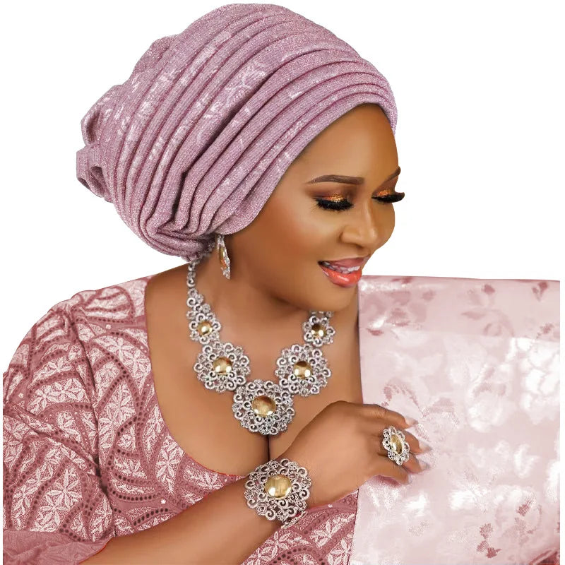 Turban Plissé pour Femme, Cravate de Sauna, ixde Mariage Africain, Nigeria, 2025