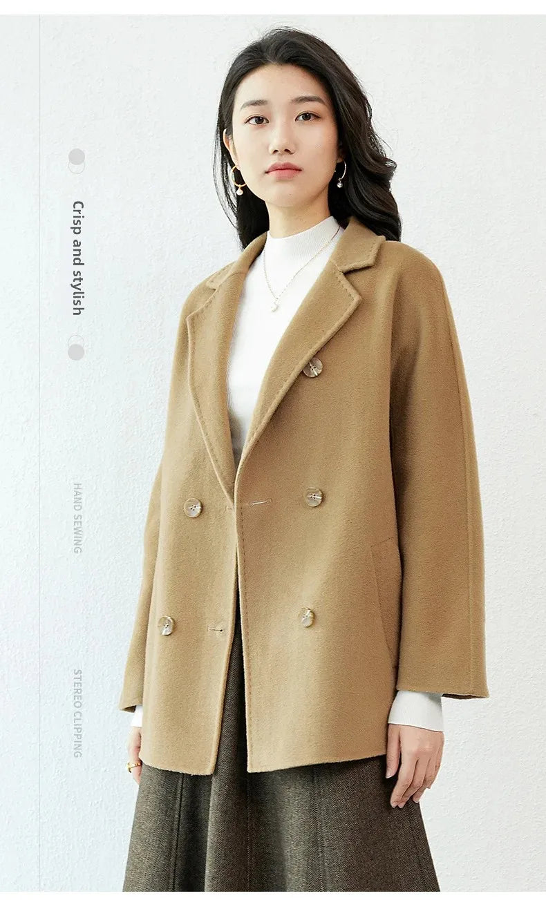 Manteau en laine Double face pour femme, épais, mi-long, col de costume, coupe ample, couleur Pure, polyvalent, nouveau Style automne hiver