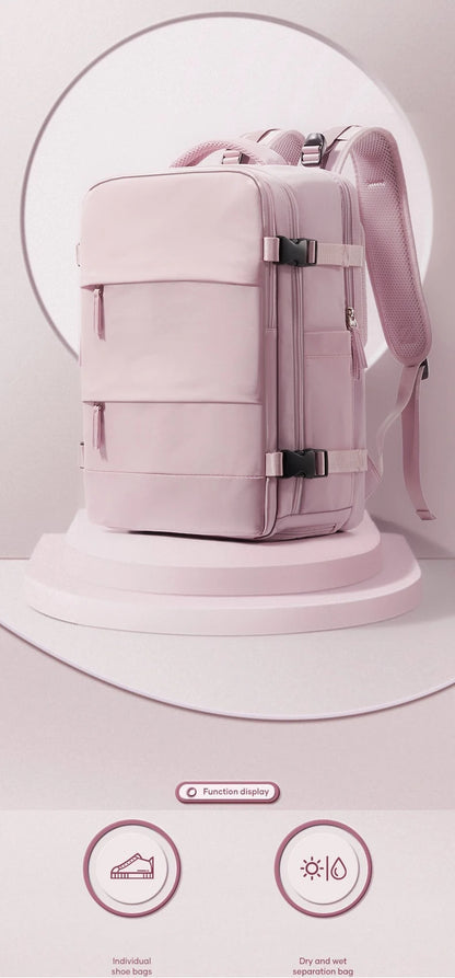 Sac à dos violet clair de grande capacité pour femmes avec séparation sèche et humide, sac d'ordinateur de transport, multifonctionnel étanche l