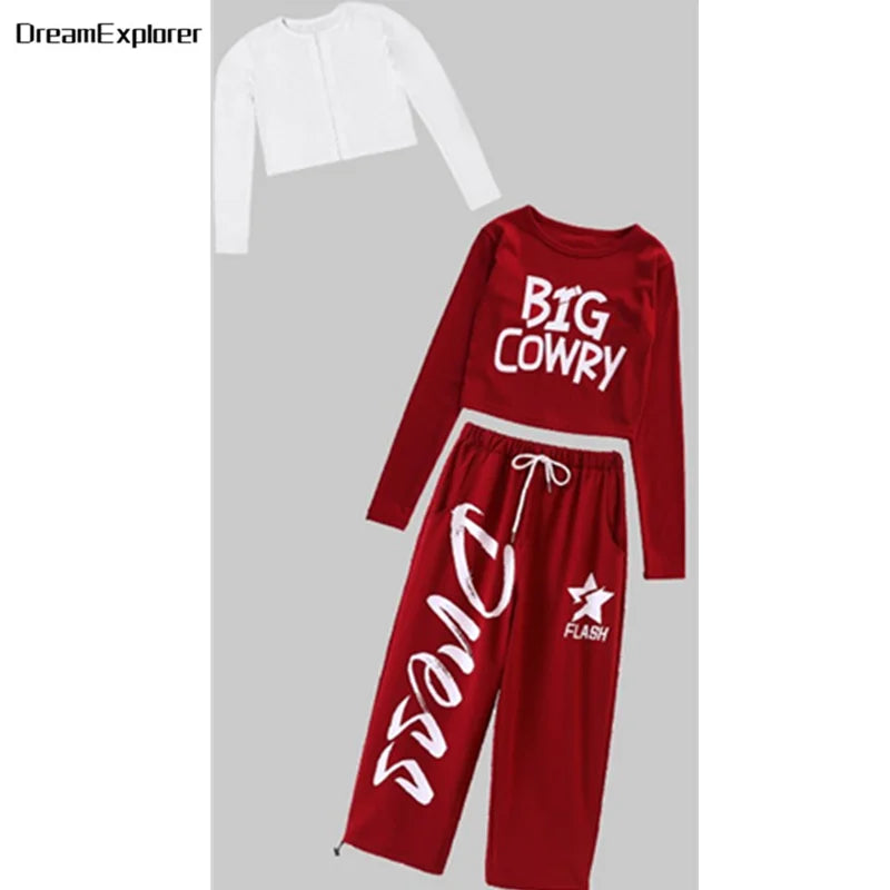 Filles K-pop haut court mode lettres Sport Joggers pantalon fille groupe vêtements ensembles enfants Hip Hop Streetwear enfants Jazz Costumes