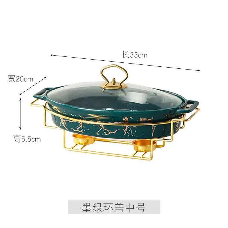 Vaisselle de visionneuse naren céramique nordique, casserole binaurale domestique, pot à soupe, hôtel, restaurant, ensemble de supports de pot chauffant à bougie