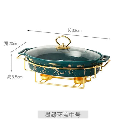 Vaisselle de visionneuse naren céramique nordique, casserole binaurale domestique, pot à soupe, hôtel, restaurant, ensemble de supports de pot chauffant à bougie