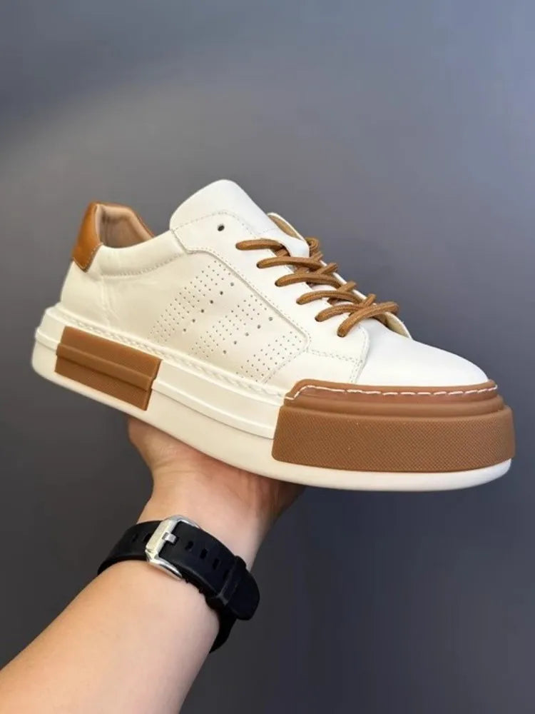 Hommes chaussures en cuir véritable à lacets couleurs mélangées plate-forme chaussures Hip Hop respirant espadrilles décontractées hommes bout rond chaussures d'entraînement