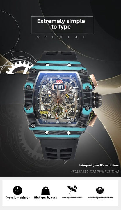 Nouvelle génération sport conception creuse montre d'affaires machines de sport modernes vent quartz petite montre artisanale à trois disques
